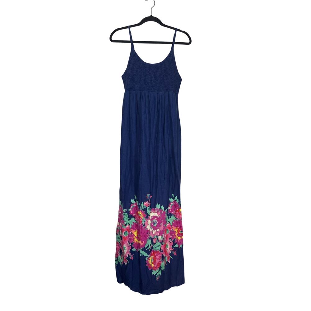 Old Navy Smocked Maxi Dress Blue Floral Strappy Women 8 Summer Vacation Tropical